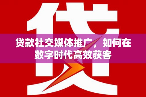郊区贷款社交媒体推广，如何在数字时代高效获客